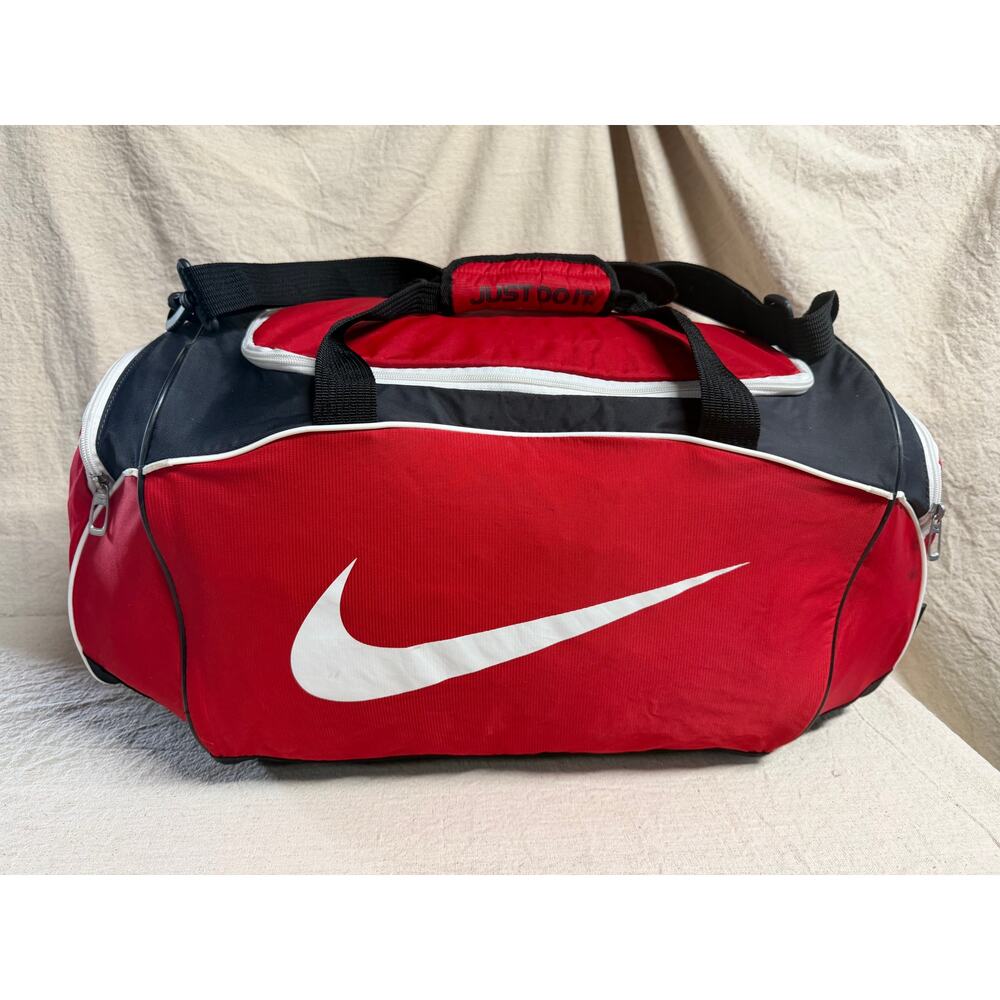 Nike Red Black Gym Duffel Bag Large Sports Travel Training Bag White Swoosh